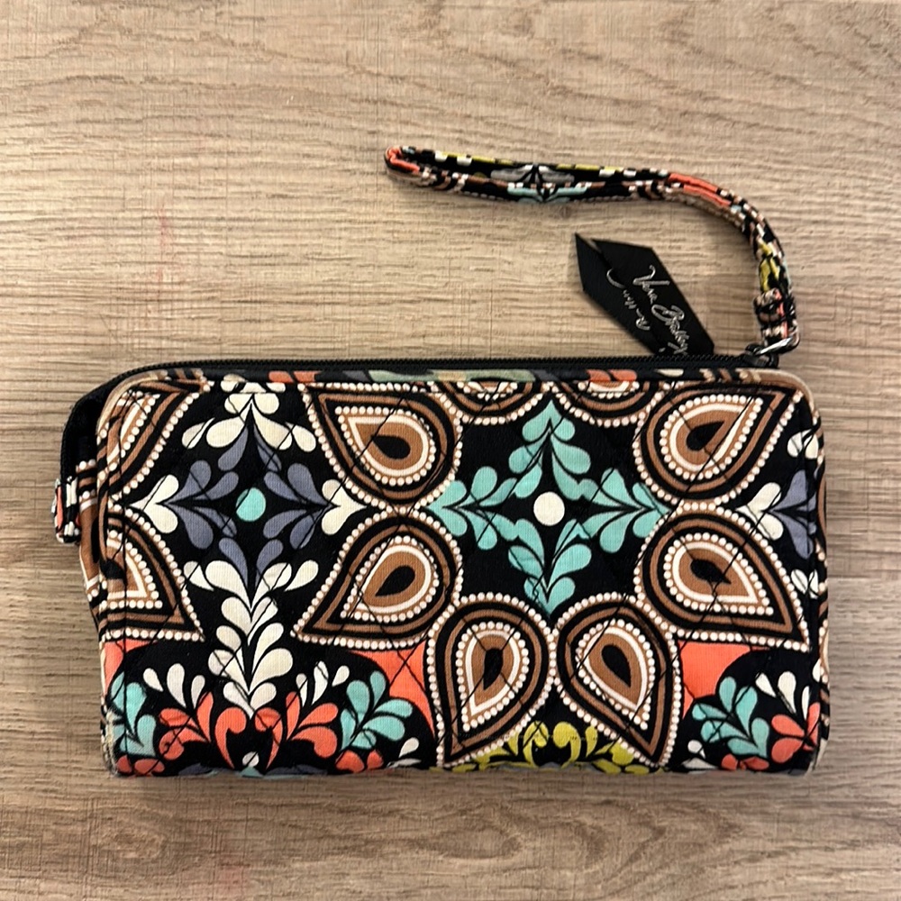 VERA BRADLEY Sierra Wristlet Wallet Coral/Navy Print VGC! - Picture 1 of 7